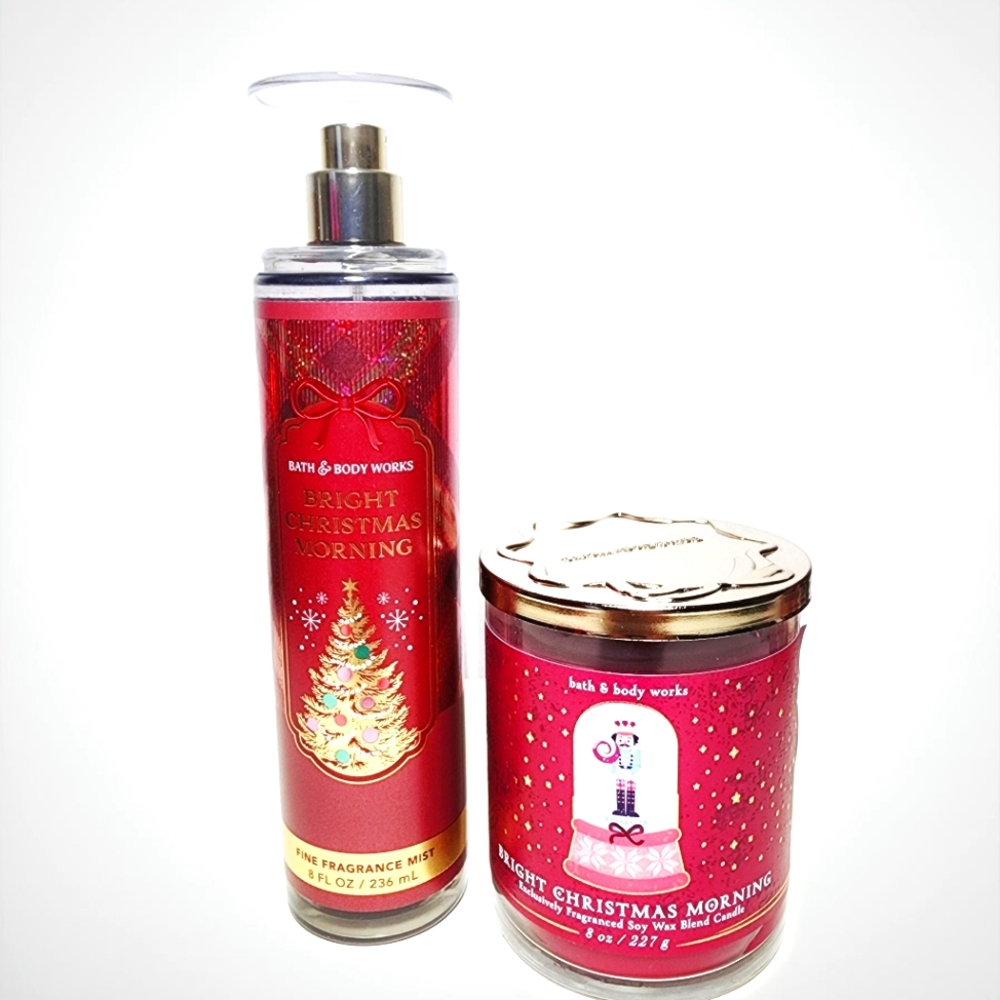 Bath & Body Works Bright Christmas Morning Body Mist And Single Wick Candle